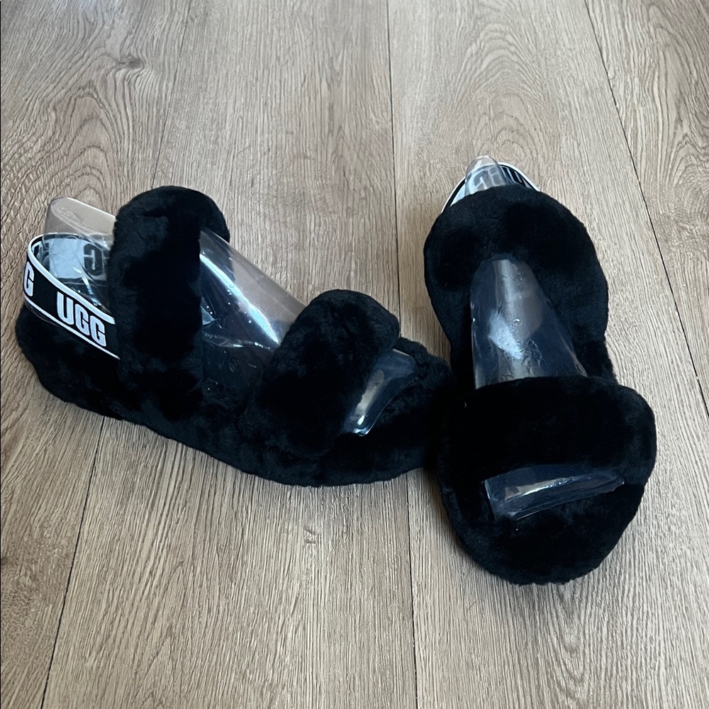 UGG Women's Black Plush Slippers
